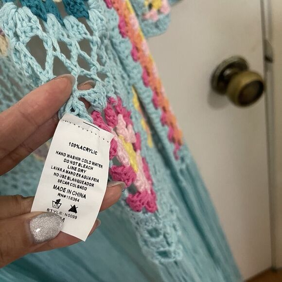 No 1 Los angeles acrylic crochet quilted muti color maxi cardigan sweater duster - Picture 4 of 10